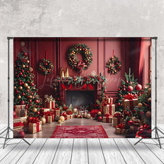 Lofaris Vintage Red Wall Gifts Trees Christmas Vibe Backdrop