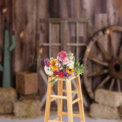 Lofaris Vintage Western Barn Hay Wood Wheel Door Backdrop