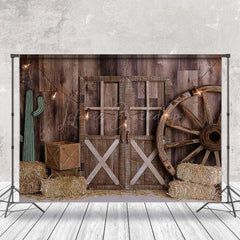 Lofaris Vintage Western Barn Hay Wood Wheel Door Backdrop