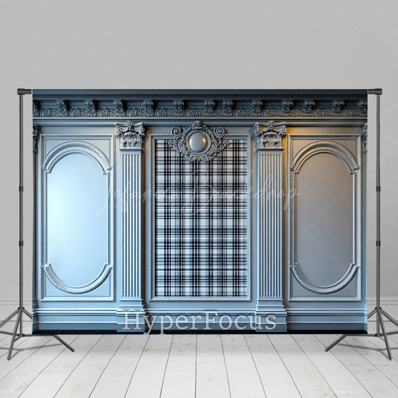 Lofaris Vintage White Carved Wall Plaid Photography Backdrop