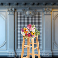 Lofaris Vintage White Carved Wall Plaid Photography Backdrop