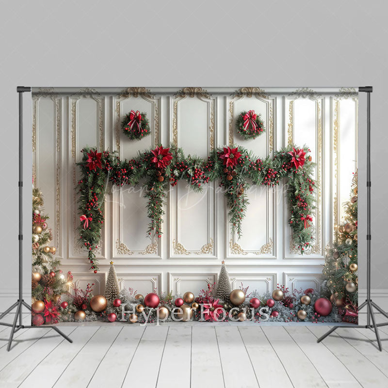 Lofaris Vintage White Gold Wall Festive Christmas Backdrop