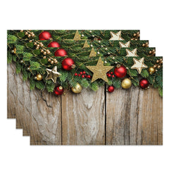 Lofaris Vintage Wood Leaves Star Xmas Set Of 4 Placemats