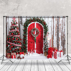 Lofaris Vintage Wood Wreath Door Xmas Tree Gift Backdrop