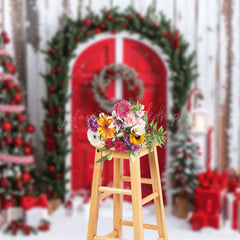 Lofaris Vintage Wood Wreath Door Xmas Tree Gift Backdrop