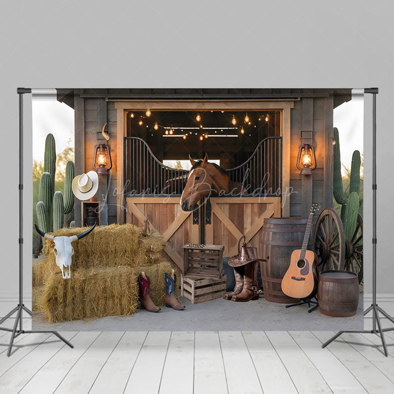 Lofaris Vintage Wooden Stable Cowboy Cake Smash Backdrop