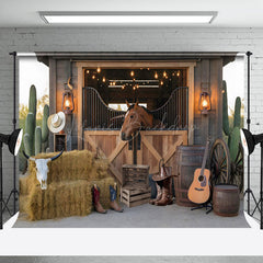 Lofaris Vintage Wooden Stable Cowboy Cake Smash Backdrop