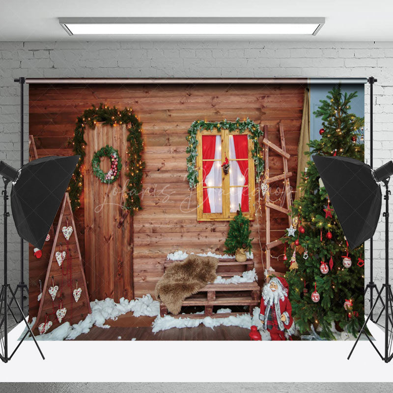 Lofaris Vintage Wooden Stairs Christmas Photography Backdrop