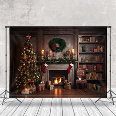 Lofaris Vintage Wooden Wall Fireplace Christmas Backdrop