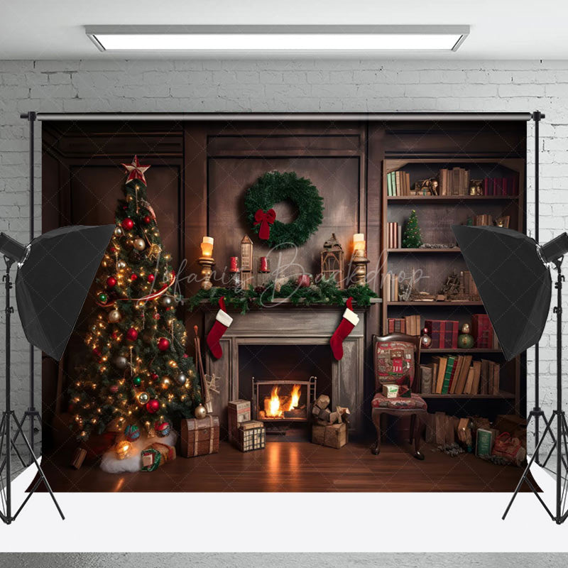 Lofaris Vintage Wooden Wall Fireplace Christmas Backdrop