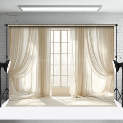 Lofaris Warm Beige Curtain Window Scenery Photo Backdrop