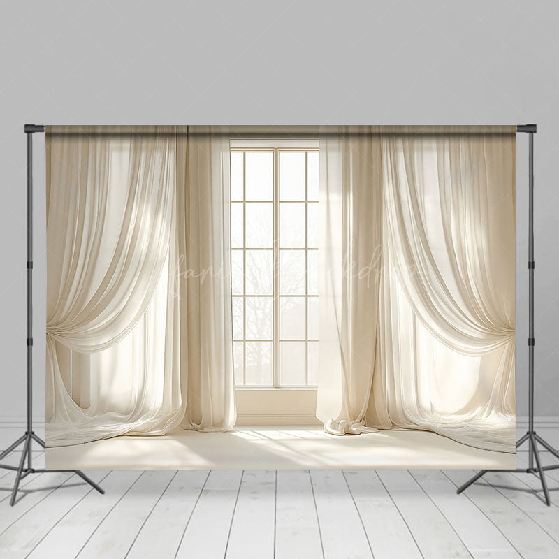 Lofaris Warm Beige Curtain Window Scenery Photo Backdrop