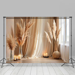 Lofaris Warm Beige Plume Curtains Boho Backdrop For Photography