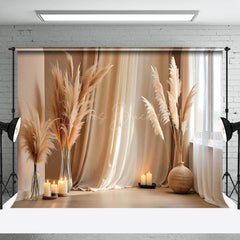 Lofaris Warm Beige Plume Curtains Boho Backdrop For Photography