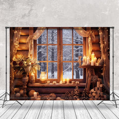 Lofaris Warm Candlelight Window Scene Christmas Backdrop