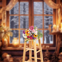 Lofaris Warm Candlelight Window Scene Christmas Backdrop