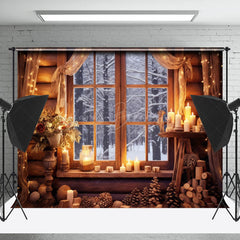 Lofaris Warm Candlelight Window Scene Christmas Backdrop