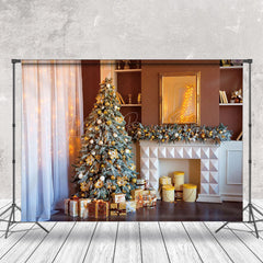 Lofaris Warm Curtain Tree Gift Fireplace Christmas Backdrop