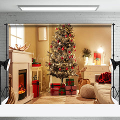 Lofaris Warm Festive Room Fireplace Christmas Tree Backdrop