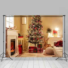 Lofaris Warm Festive Room Fireplace Christmas Tree Backdrop