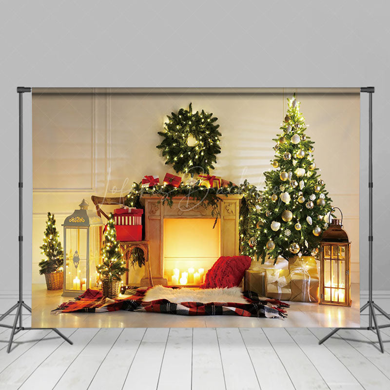 Lofaris Warm Fireplace Garland Red Carpet Christmas Backdrop