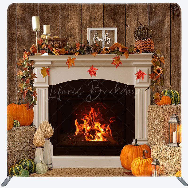 Lofaris Warm Fireplace Pumpkin Autumn Pillow Case Backdrop