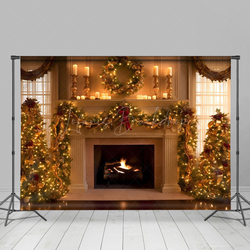 Lofaris Warm House Fireplace Christmas Backdrop For Photo