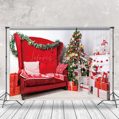 Lofaris Warm Indoor Red Sofa Tree Gift Box Christmas Backdrop