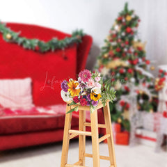 Lofaris Warm Indoor Red Sofa Tree Gift Box Christmas Backdrop