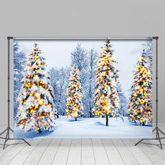 Lofaris Warm Light Bokeh Pine Tree Winter Christmas Backdrop