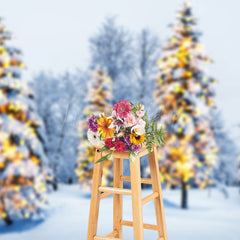 Lofaris Warm Light Bokeh Pine Tree Winter Christmas Backdrop