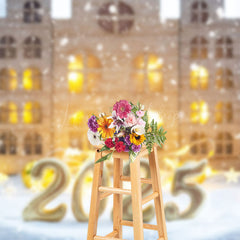 Lofaris Warm Light Buildings Snowy 2025 New Year Backdrop