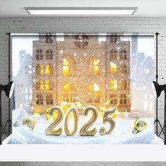 Lofaris Warm Light Buildings Snowy 2025 New Year Backdrop