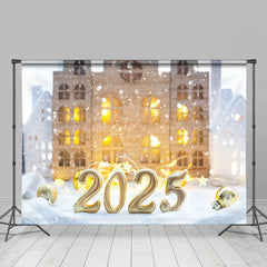 Lofaris Warm Light Buildings Snowy 2025 New Year Backdrop