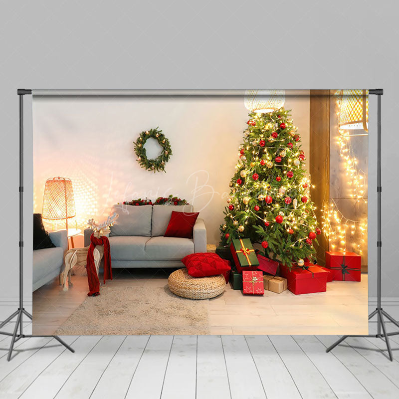 Lofaris Warm Light Christmas Tree Gift Sofa Xmas Backdrop