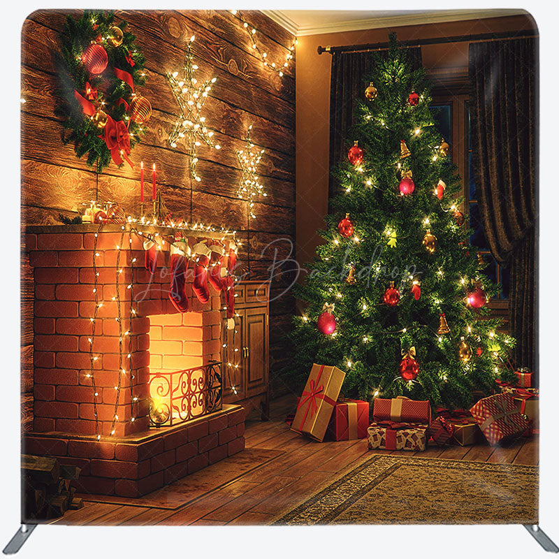 Lofaris Warm Light Fireplace Xmas Tree Pillow Cover Backdrop