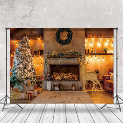 Lofaris Warm Light Retro Fireplace Christmas Tree Backdrop