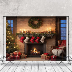 Lofaris Warm Room Fireplace Tree Sock Christmas Backdrop