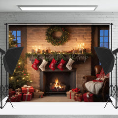 Lofaris Warm Room Fireplace Tree Sock Christmas Backdrop