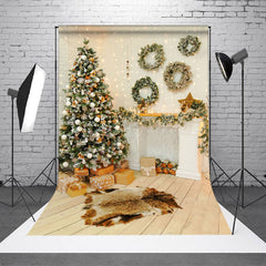 Lofaris Warm Room Wreath Fireplace Tree Christmas Backdrop