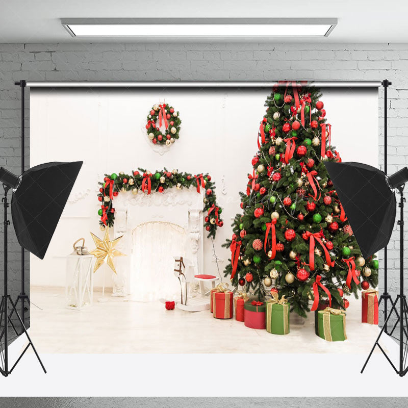 Lofaris Warm White Interior Christmas Tree Photo Backdrop