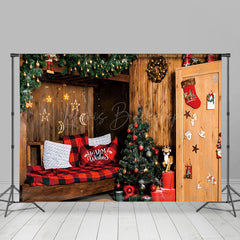 Lofaris Warm Wooden Room Festive Christmas Vibe Backdrop