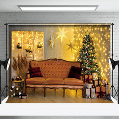 Lofaris Warm Yellow Light Room Sofa Trees Christmas Backdrop