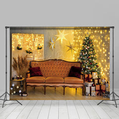 Lofaris Warm Yellow Light Room Sofa Trees Christmas Backdrop