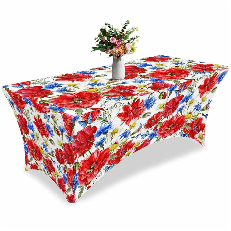 Lofaris Watercolor Blossom Flower Poppy Stretch Table Cover