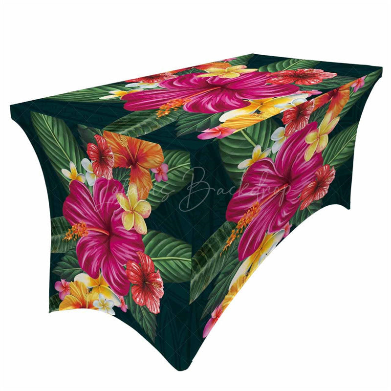 Lofaris Watercolor Flowers Tropical Hawaii Stretch Table Cover