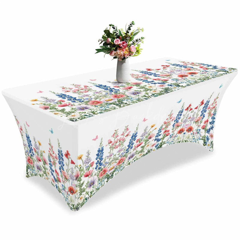 Lofaris Watercolor Garden Flower Leaves Stretch Table Cover