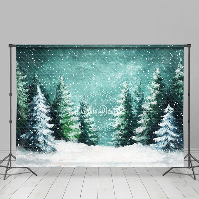 Lofaris Watercolor Green Pine Tree Winter Wonderland Backdrop