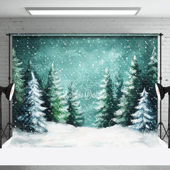 Lofaris Watercolor Green Pine Tree Winter Wonderland Backdrop