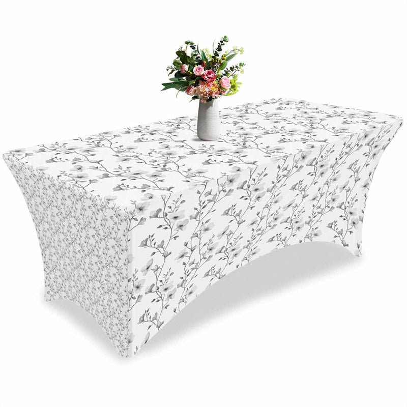 Lofaris Watercolor Grey Flower Leaves Stretch Table Cover